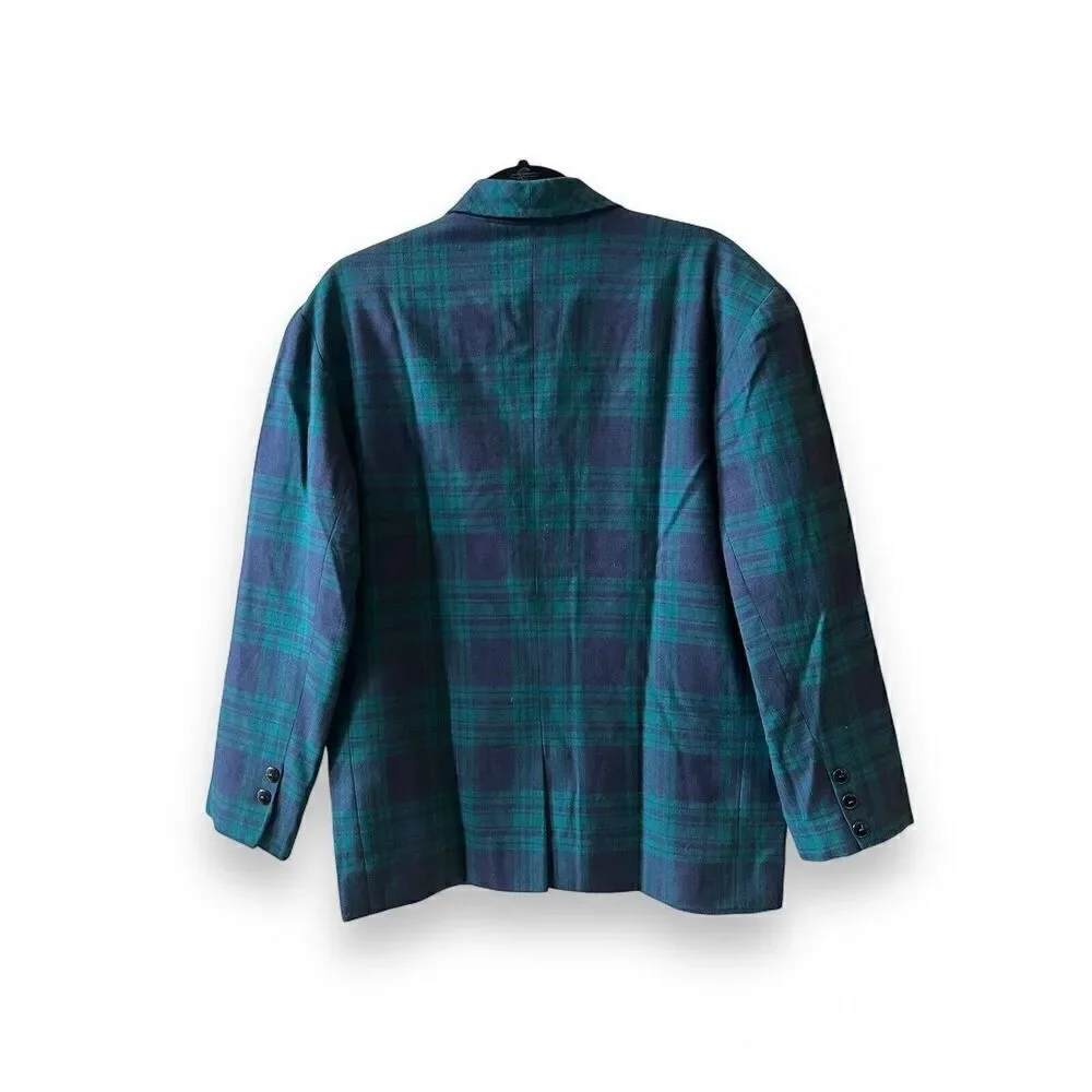 L’atmosphere Tartan‎ Plaid Blazer Sz Small Green Blue Y2K 3 Button Vintage